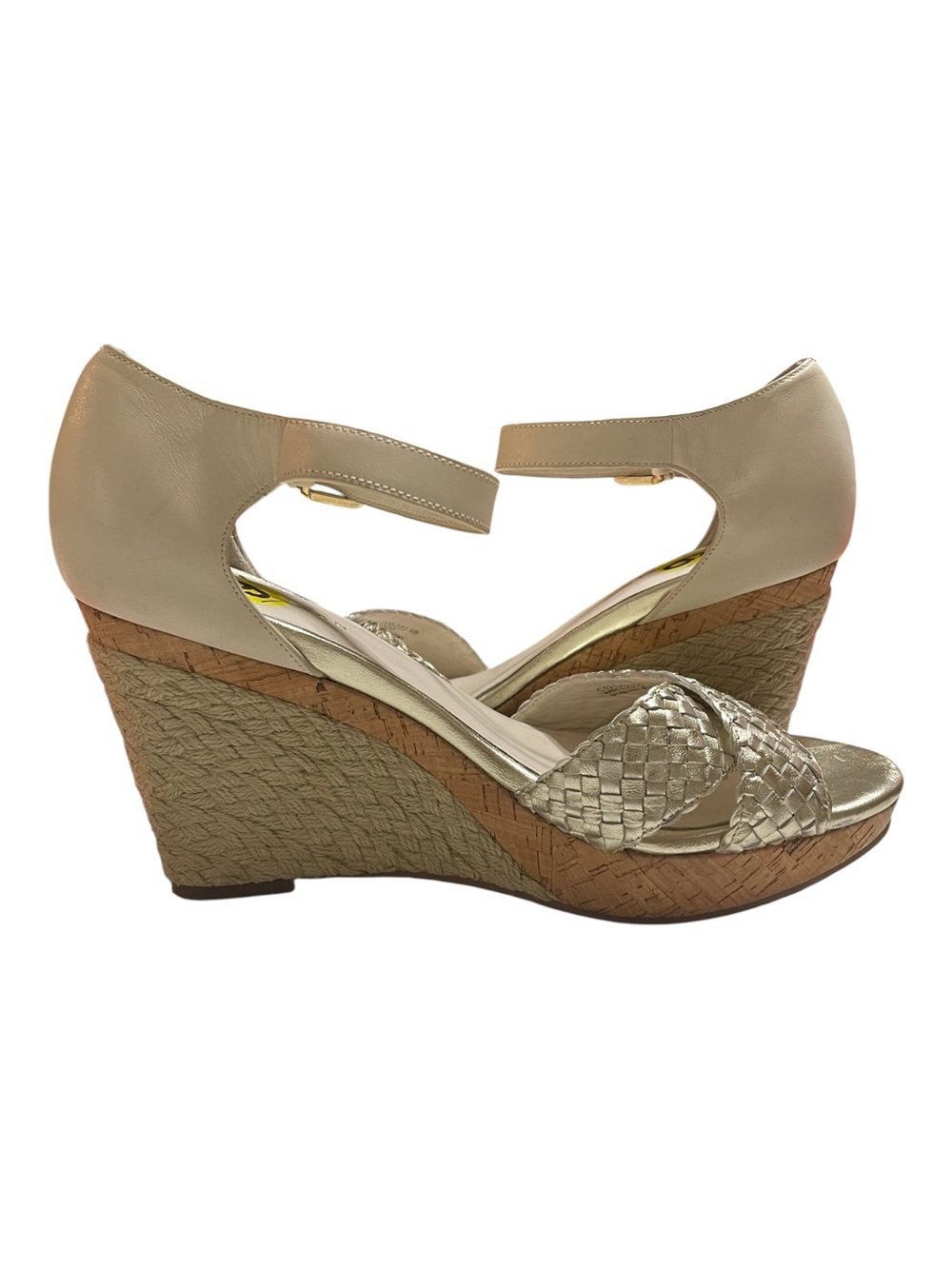 COLE HAAN NIKE AIR GOLD METALLIC WEDGE ESPADRILLES SZ 9 MED